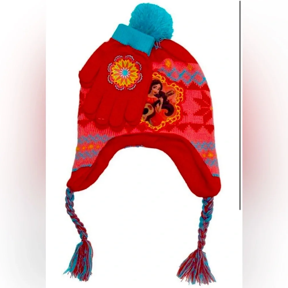 😍 NEW 2pc Disney Princess Elena of Avalor Fleece Lined Hat & Gloves Set Girls